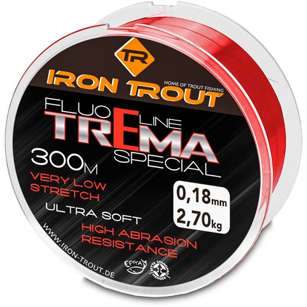 Леска для ловли форели IRON TROUT TREMA Special - 300m / 0,18mm / 2.70kg - Fluo Red Леска для ловли форели IRON TROUT TREMA Special - 300m / 0,18mm / 2.70kg - Fluo Red