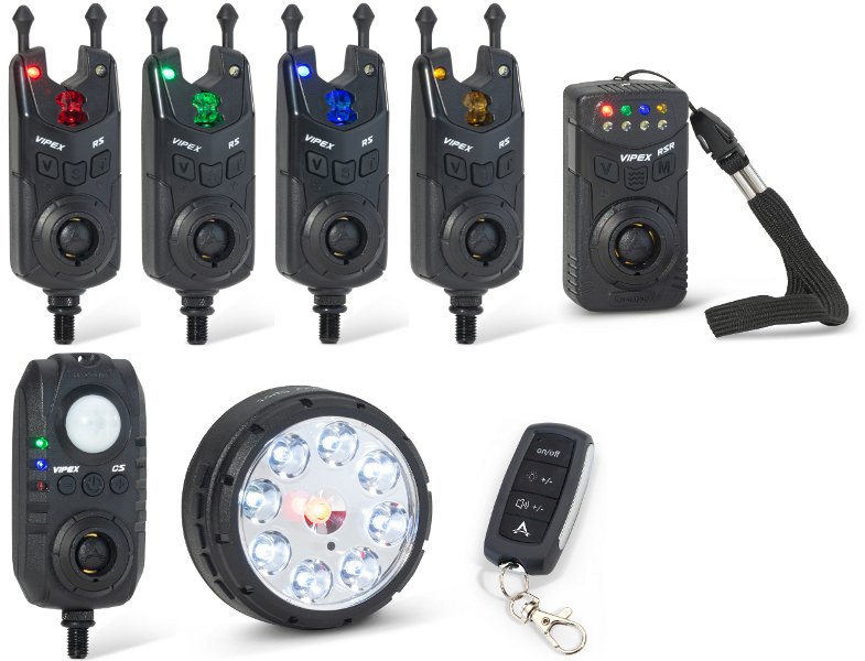 Комплект сигнализаторов с пейджером, датчиком и лампой ANACONDA VIPEX RS Pro Set 4+1+1+1 (R, G, B, Y)