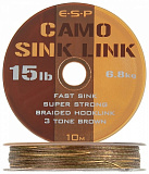 Поводковый материал E-S-P CAMO SINK LINK - Camo Brown 3-Tone / 10m 20lb